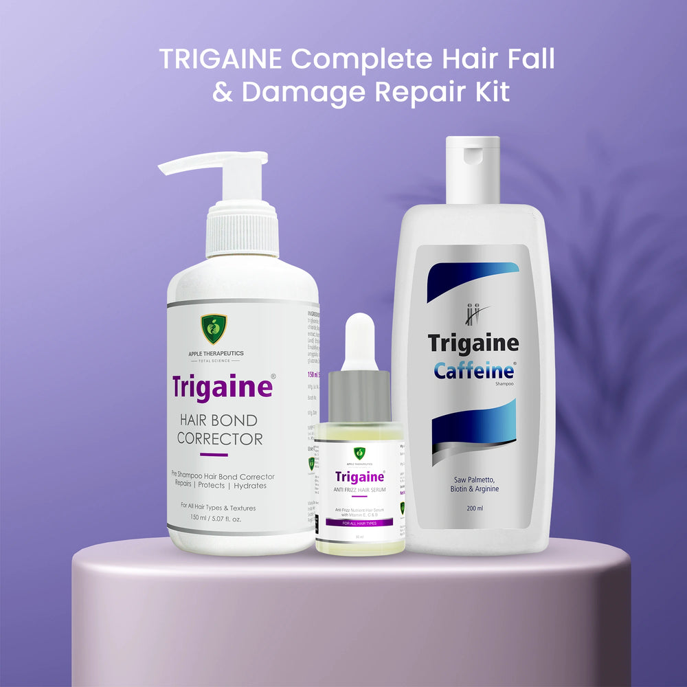 TRIGAINE COMPLETE HAIR FALL & DAMAGE REPAIR KIT | Bond Repair + Caffeine Shampoo + Anti-Frizz Serum
