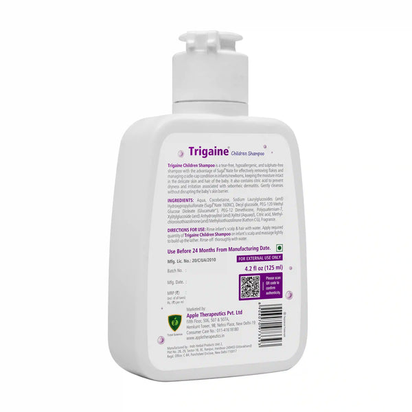 back side lebel image of trigaine children shampoo