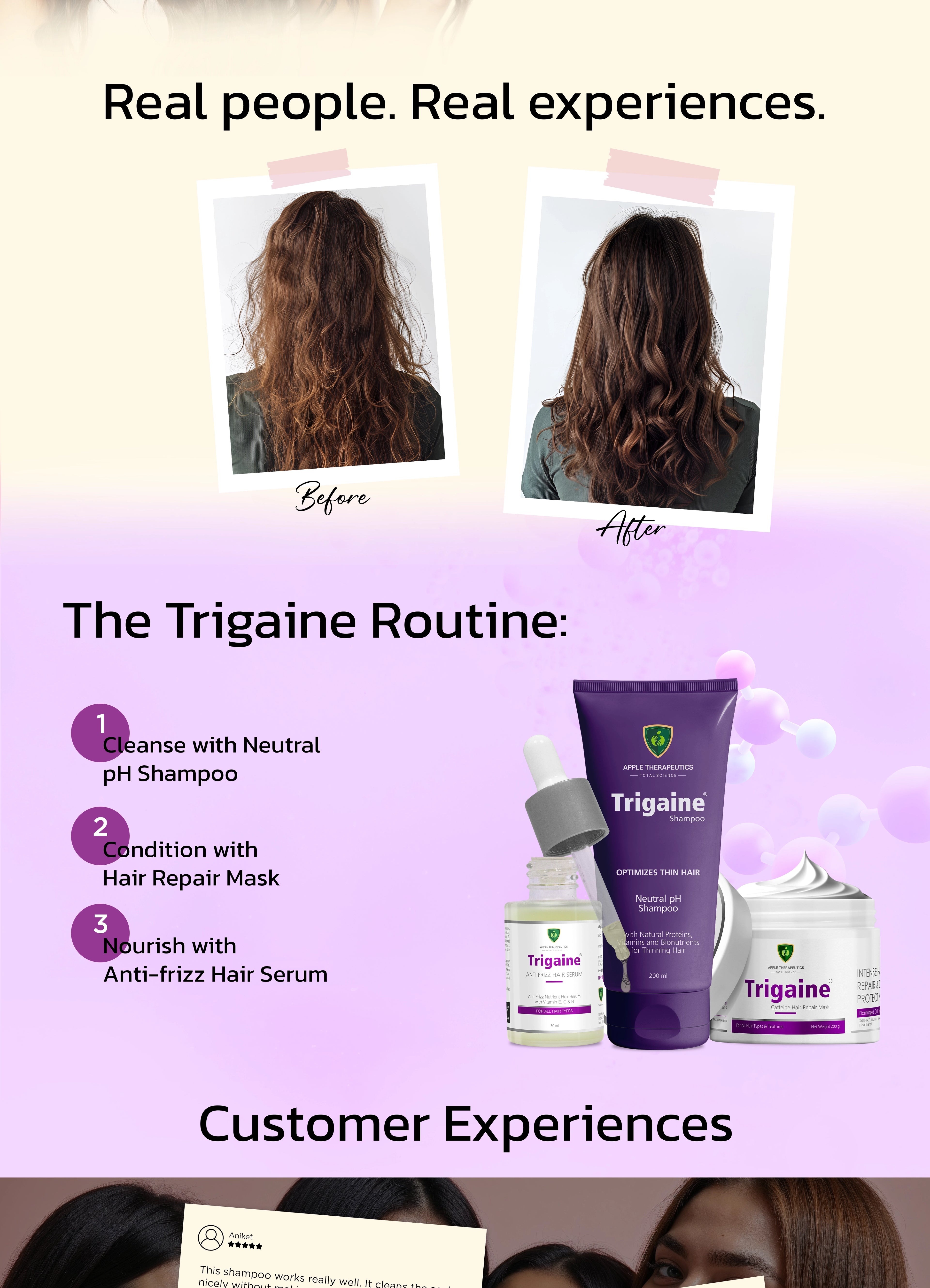 Trigaine hair care product hair comparison and routine steps