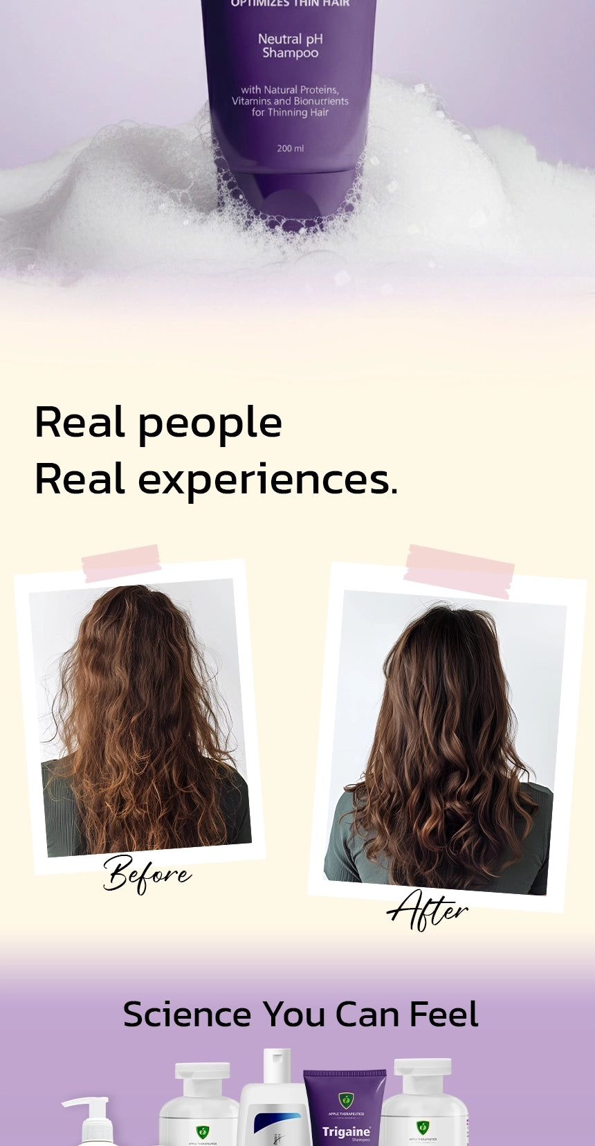 Hair care product with Before and After