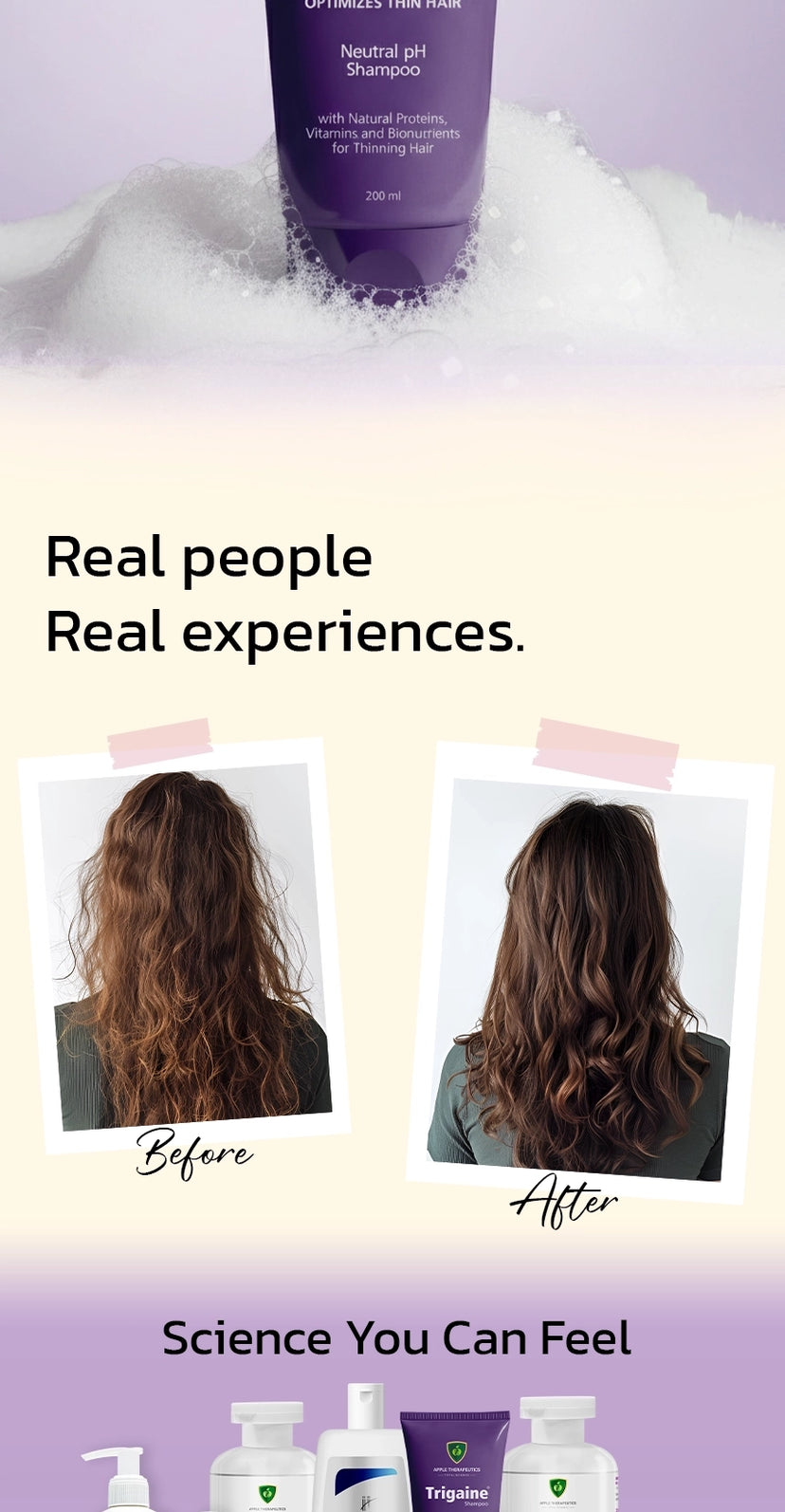 Hair care product with Before and After